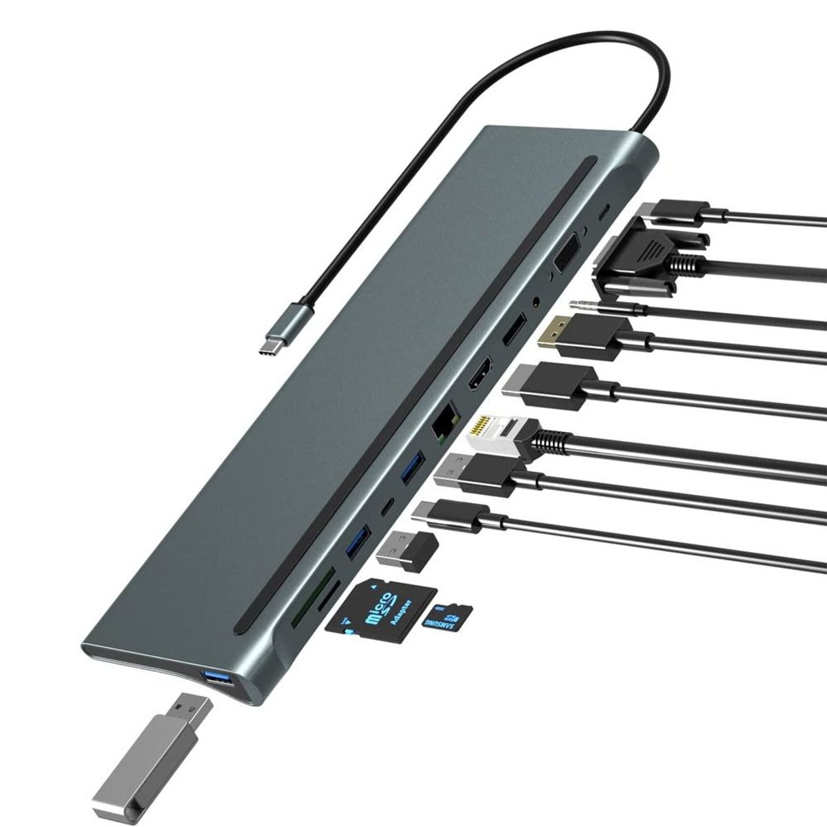 GENERICO - Adaptador Tipo C 12 En 1 Multiport Hub Estacion Lan Hdmi Vga