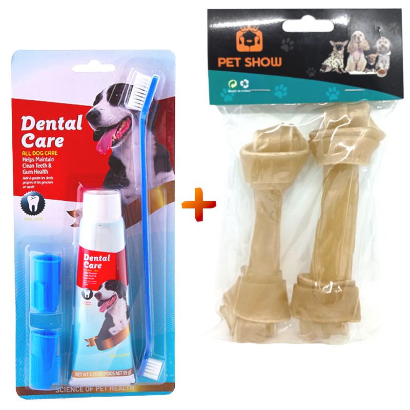 GENERICO - Kit cepillo  Pasta Dental  Pack x2 huesos carnaza