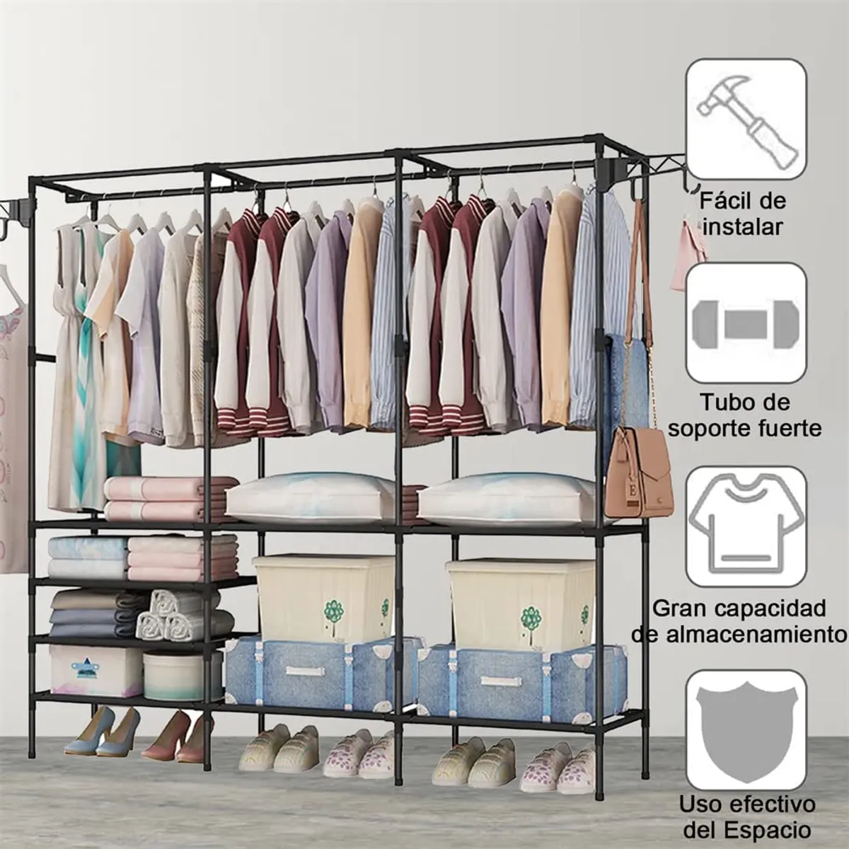 GENERICO - Ropero Perchero Organizador Armario Closet Armable 3 Cuerpos