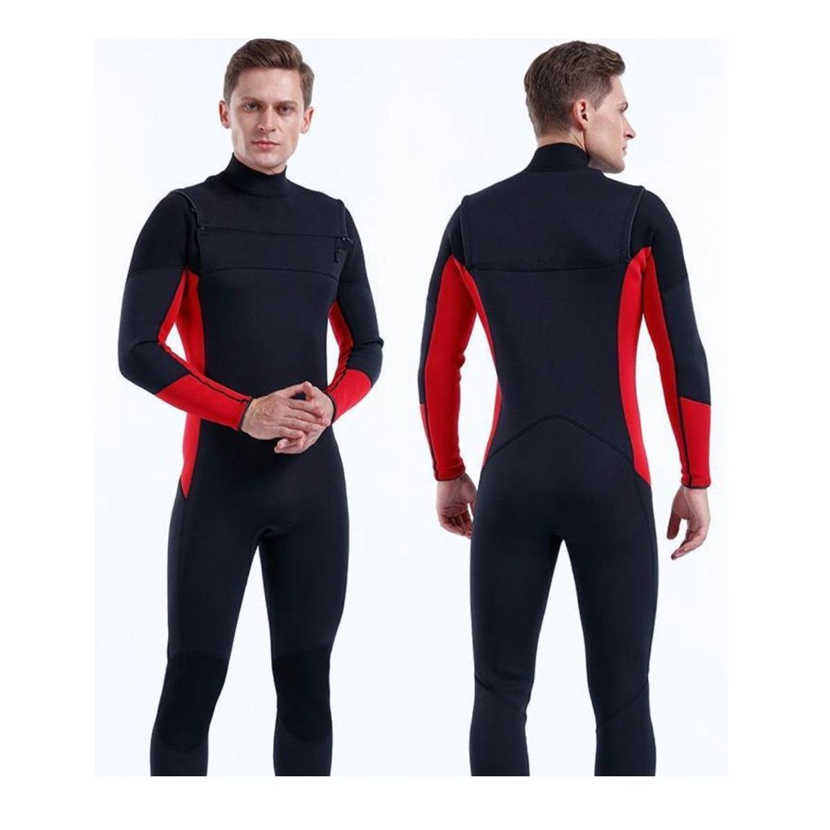 GENERICO - Wetsuit L cierre pecho neopreno 3mm negro rojo