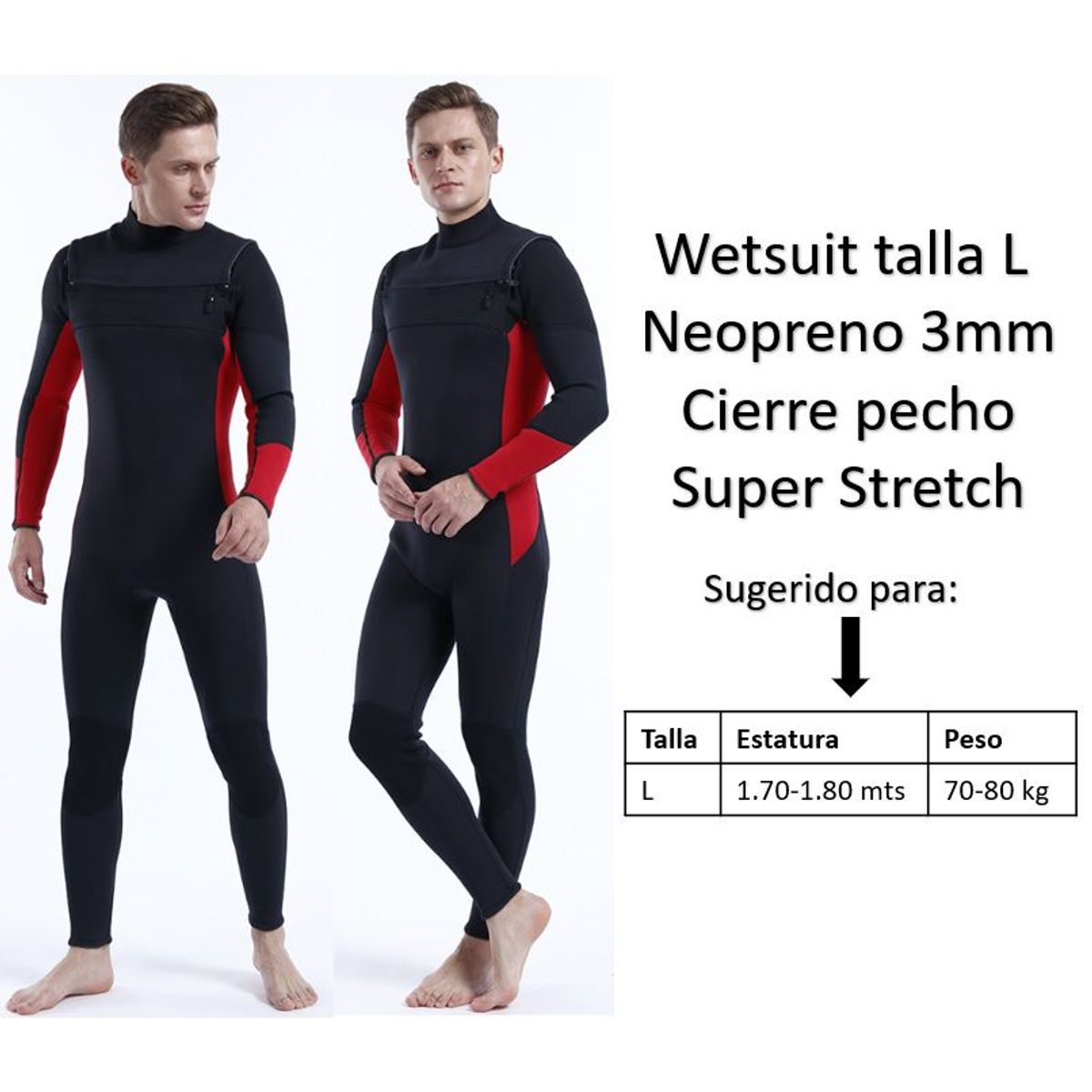 GENERICO - Wetsuit L cierre pecho neopreno 3mm negro rojo