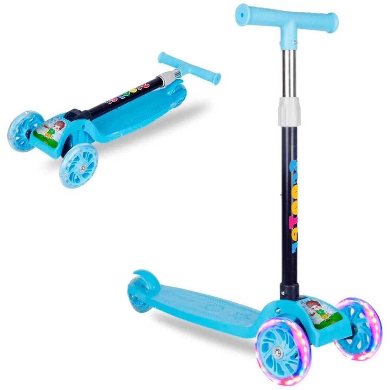 Scooter Plegable Para Niños Con Luces Celeste GENERICO