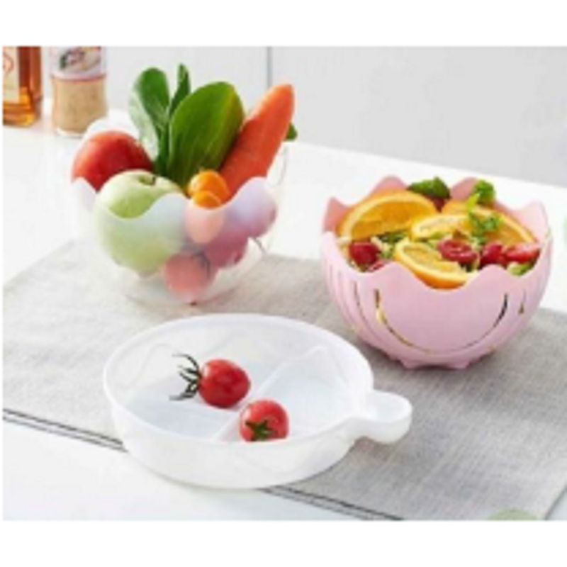 GENERICO - ENSALADERA PARA CORTAR VERDURAS 3 PIEZAS ROSADO