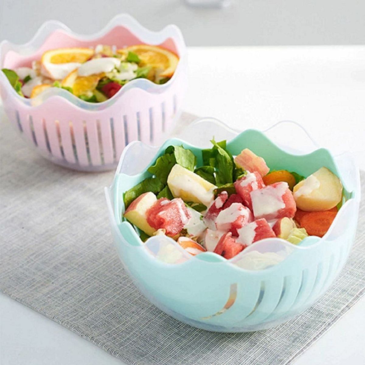 GENERICO - ENSALADERA PARA CORTAR VERDURAS 3 PIEZAS VERDE