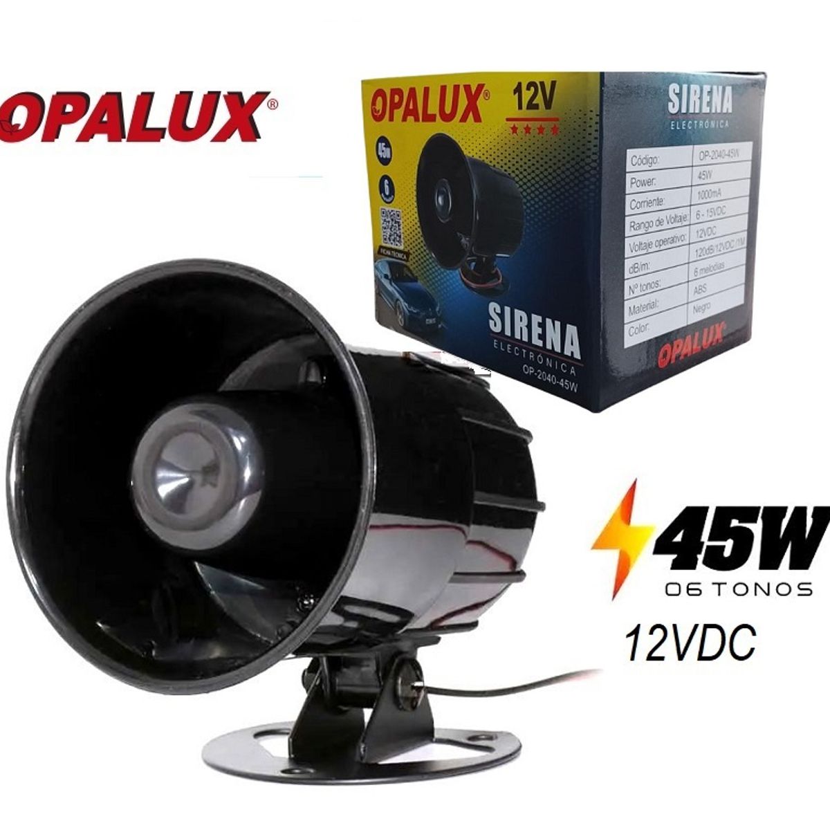OPALUX - Sirena 12v Dc 6 Tonos 45w 120db Abs Alarma Opalux