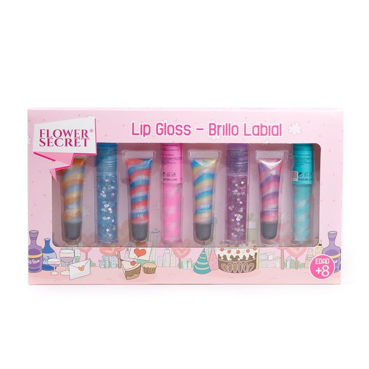 FLOWER - Set Kit De 8 Brillos Labiales Lip Gloss Flower