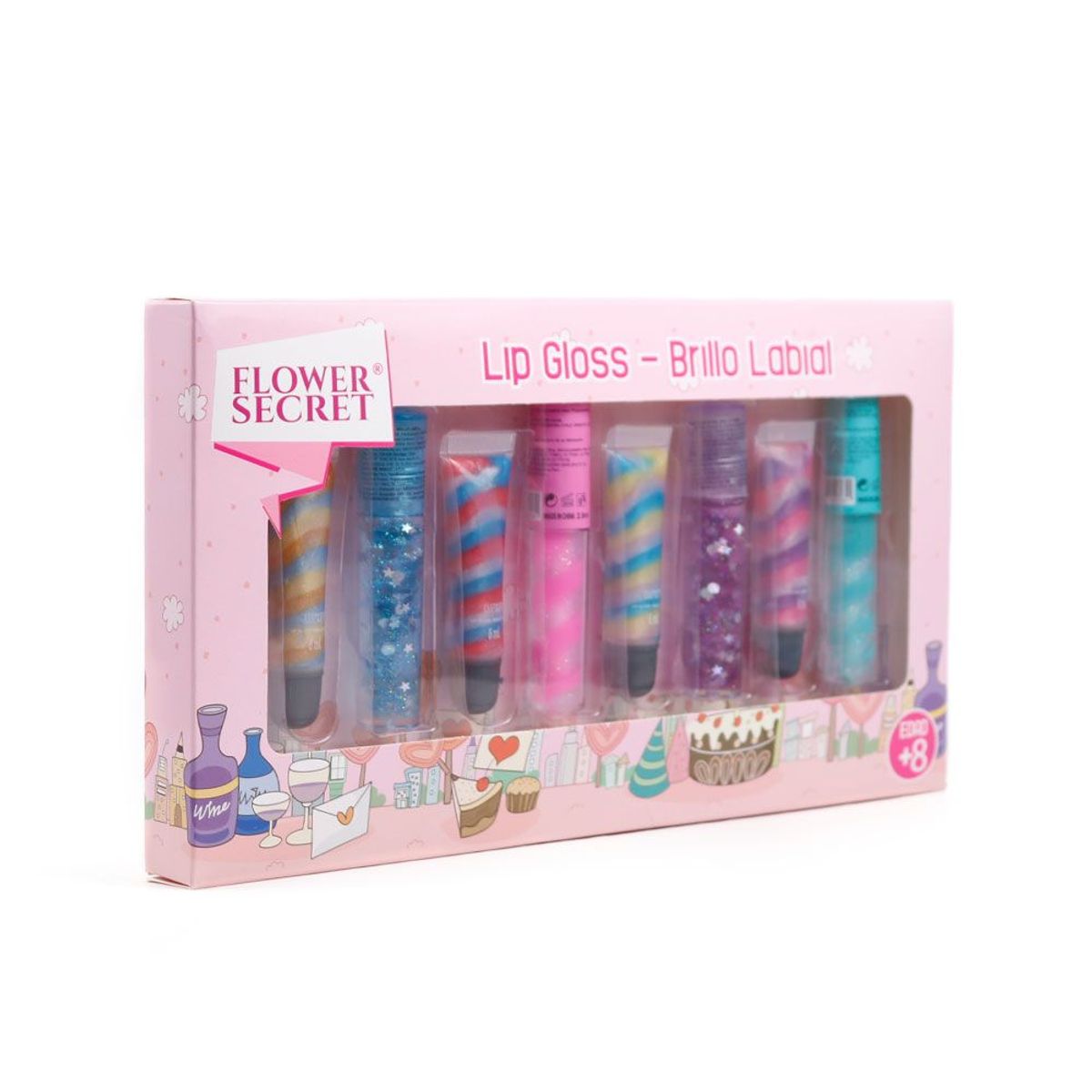 FLOWER - Set Kit De 8 Brillos Labiales Lip Gloss Flower