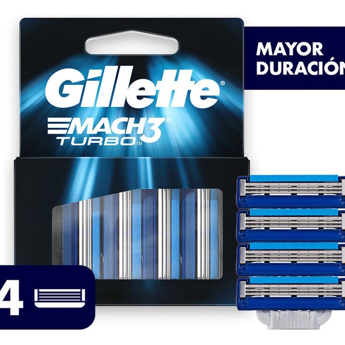 GILLETTE - Gillette Mach3 Turbo Cartuchos para Afeitar 4 unidades