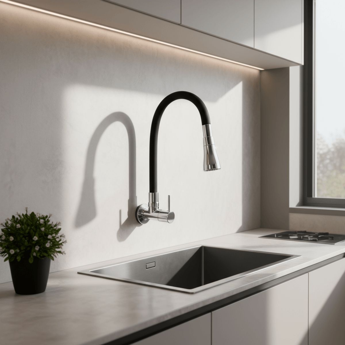 VAINSA - Llave de lavadero a la pared pico flex negro bali Vainsa