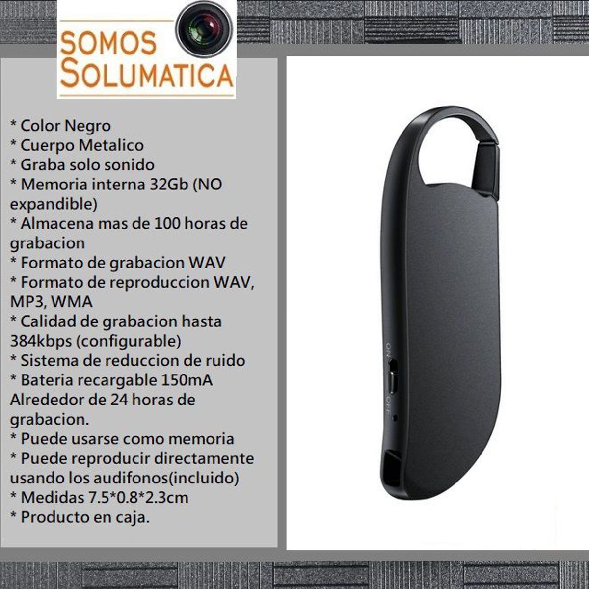 GENERICO - Grabadora De Voz LLavero Espia - Solumatica - 24 horas de Grabacion