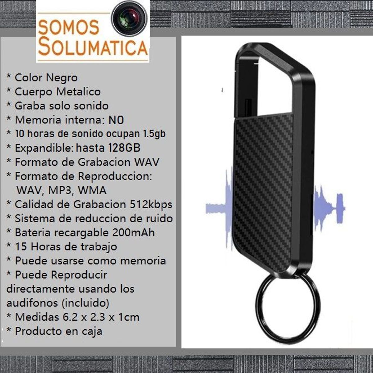 GENERICO - Grabadora De Voz LLavero Espia - Solumatica - 15 horas de Grabacion