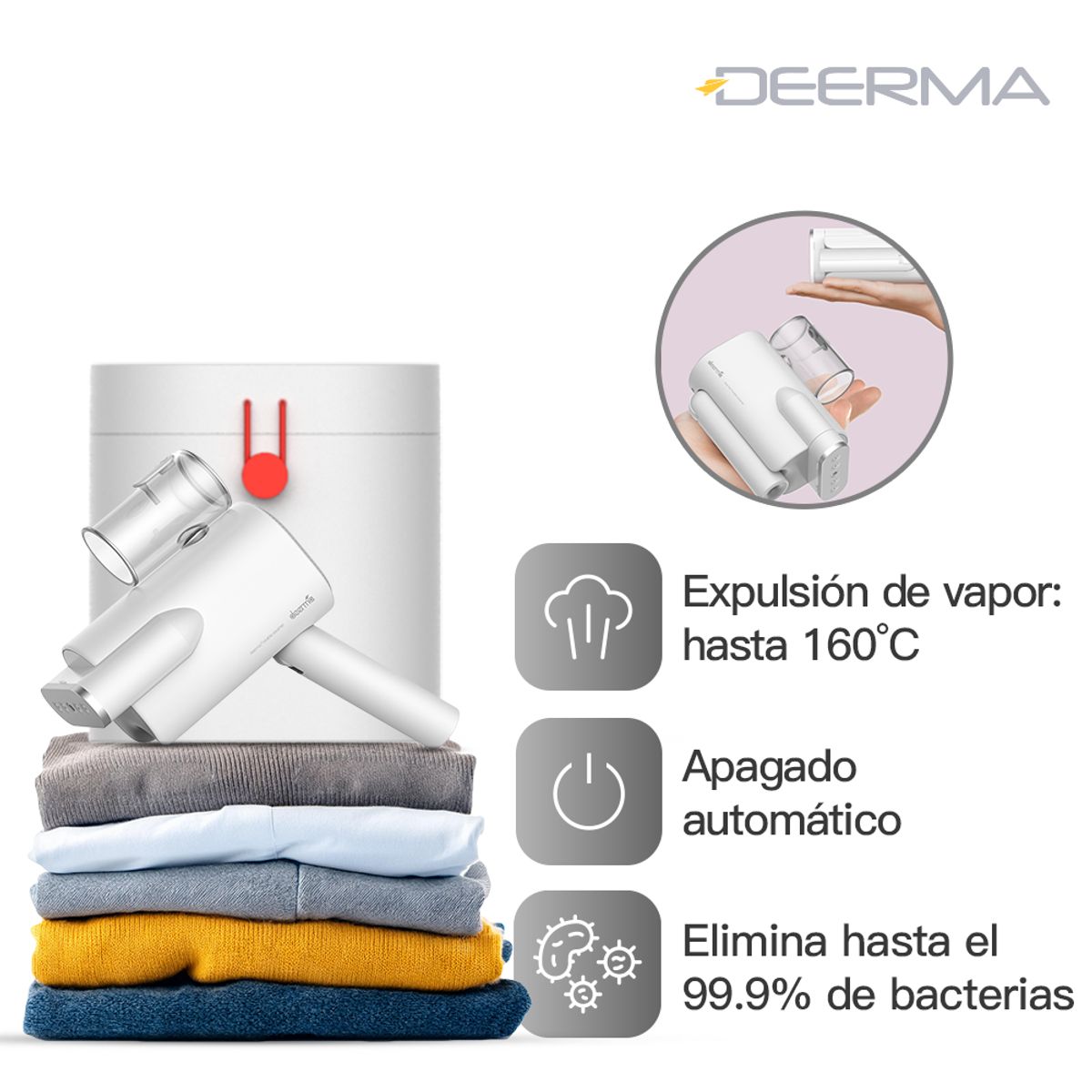 DEERMA - Plancha Vaporizadora Para Ropa Portatil DEM-HS007 Elimina Bacterias