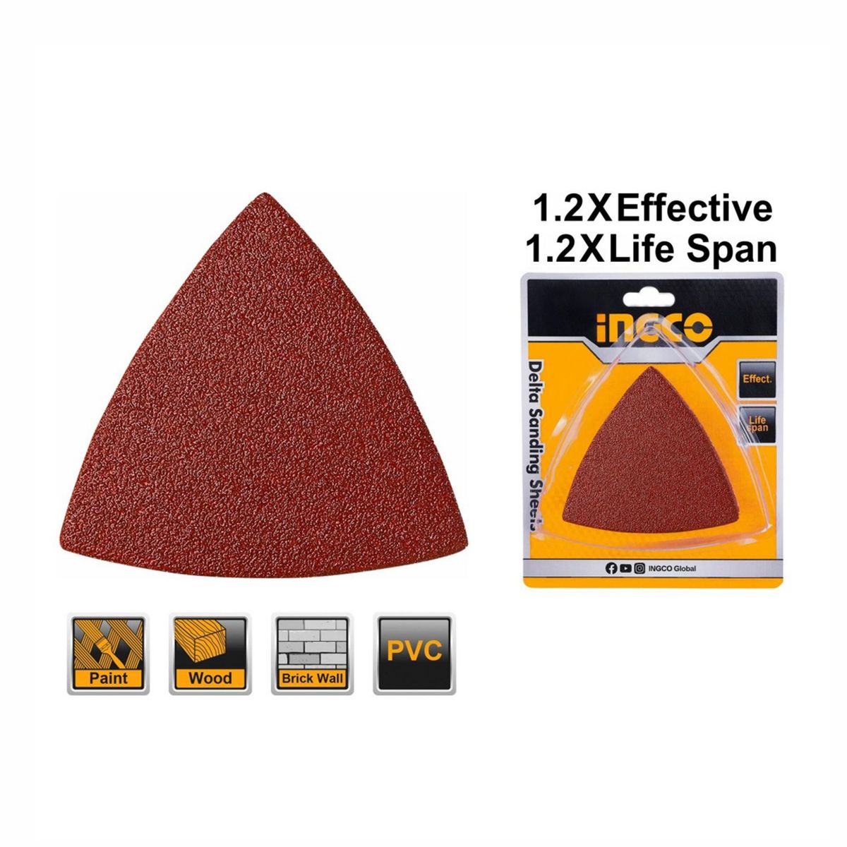 INGCO TOOLS - SET PAPEL DE 20 LIJAS TRIÁNGULO HERRAMIENTA MULTIFUNCIÓN - AKTS080201