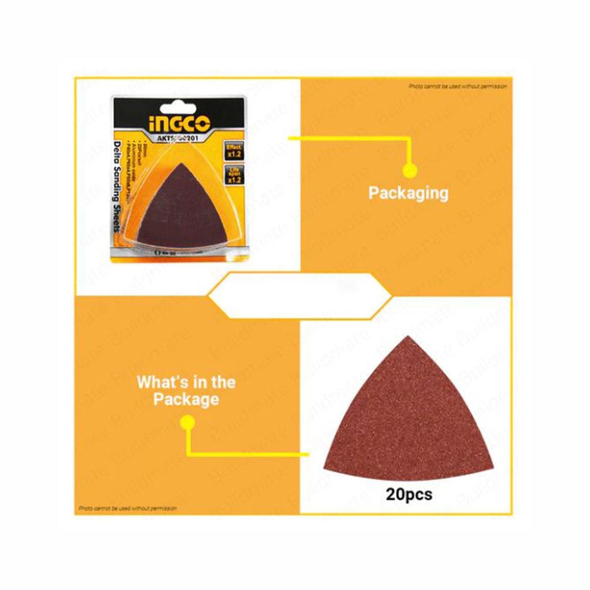 INGCO TOOLS - SET PAPEL DE 20 LIJAS TRIÁNGULO HERRAMIENTA MULTIFUNCIÓN - AKTS080201