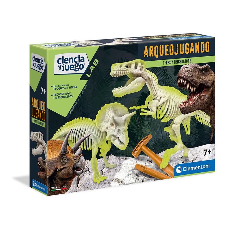 CLEMENTONI - JUEGO ARQUEOLOGO TREX Y TRICERATOPO FLUO