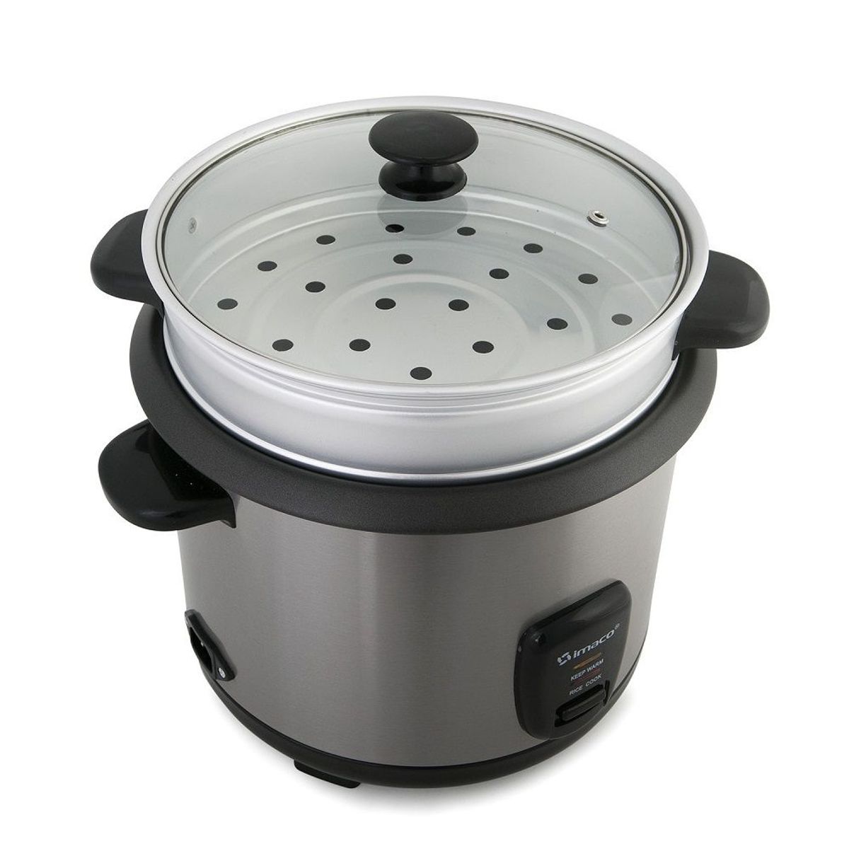 IMACO - Imaco - Olla Arrocera 1.8 Lts.  Tapa Vidrio Con Steamer Exterior Acero RCO 18S