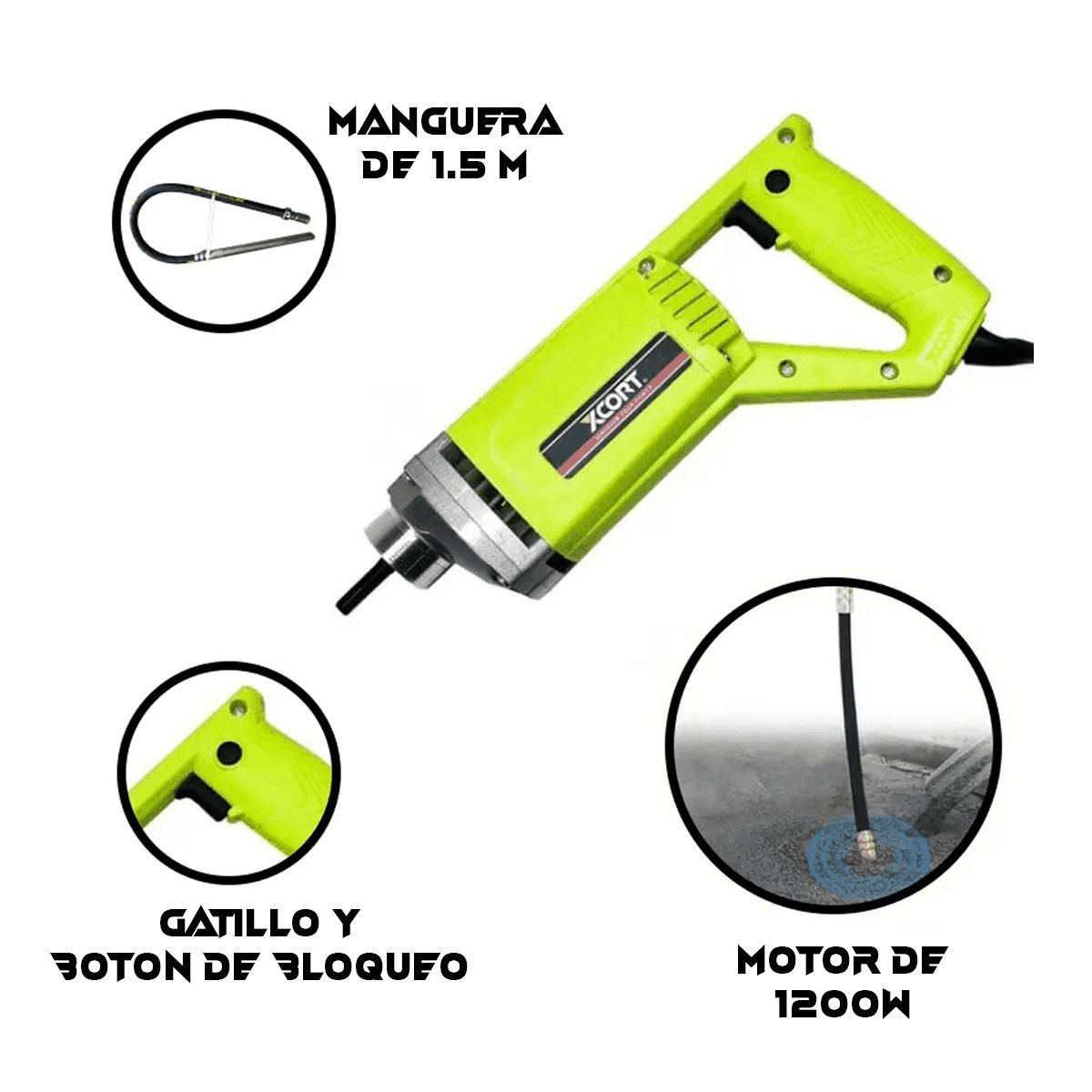 XCORT - Vibrador Eléctrico de Concreto Cemento Hormigón Xzn02-35 1200W XCORT