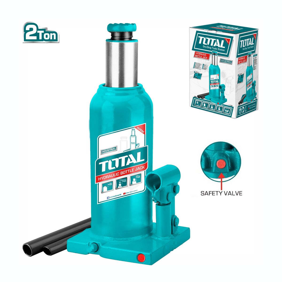 TOTAL TOOLS - GATA HIDRÃšLICA TIPO BOTELLA 2T VALVULA DE SEGURIDAD TOTAL - THT109022