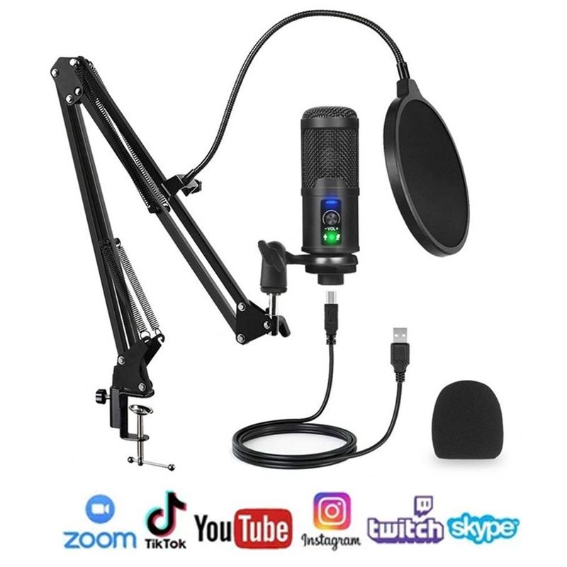 SEISA - Micrófono Condensador Profesional Para PC USB  Stream y Podcast