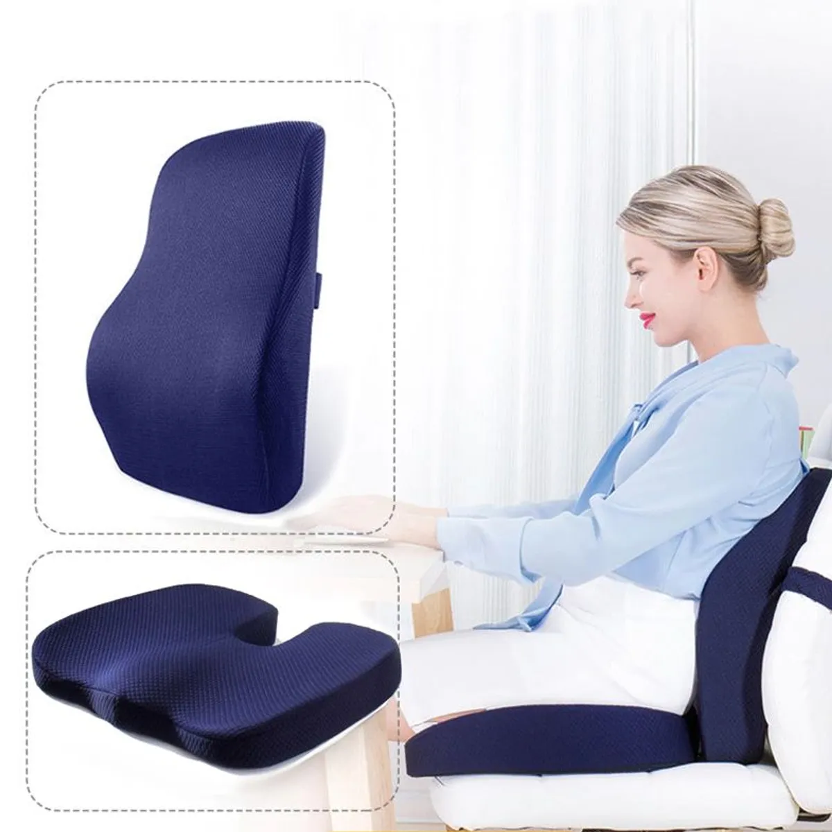 PERUMASSAGE - Cojín y Respaldar Viscoelástico con Gel para Silla o Auto