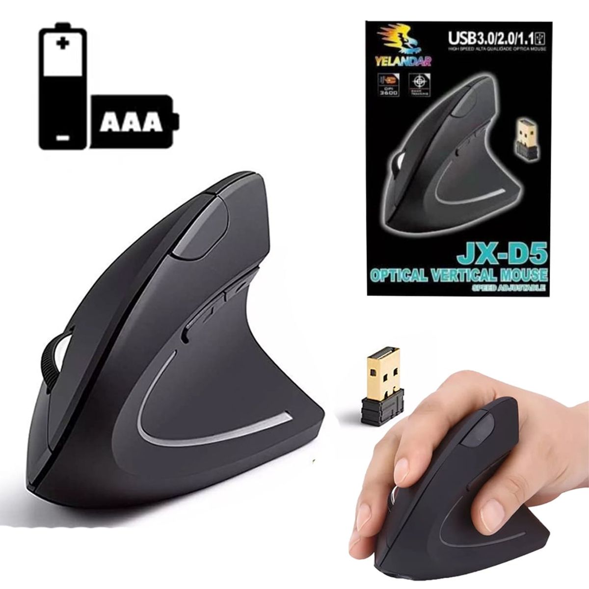 SEISA - Mouse Ergonómico Inalámbrico  2,4 G Mouse Vertical