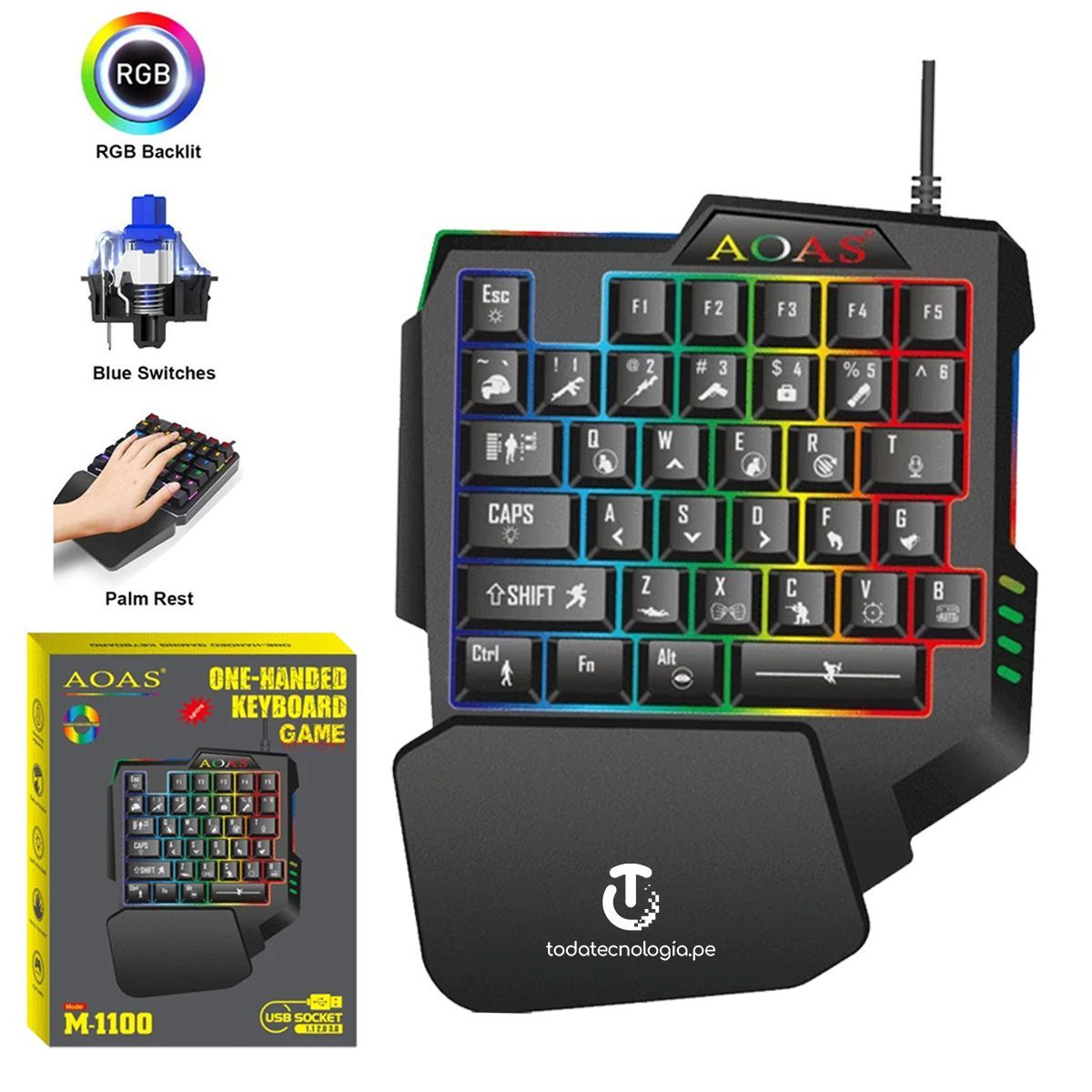 SEISA - Teclado Gamer RGB retroiluminación Gaming PUBG - 35 Teclas - Una Mano