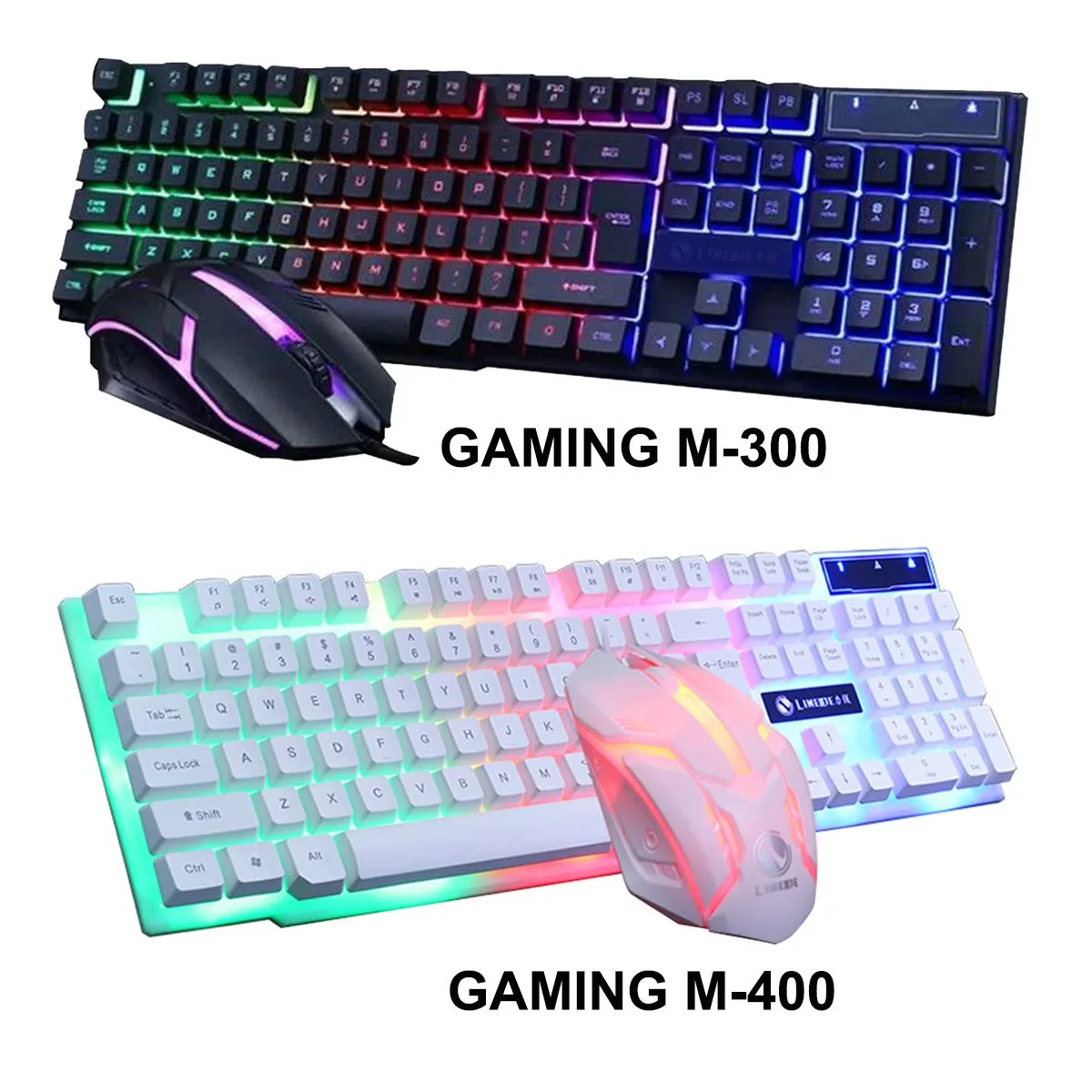 SEISA - Teclado y Mouse Gaming Retroiluminado Luces RGB - Blanco M-400
