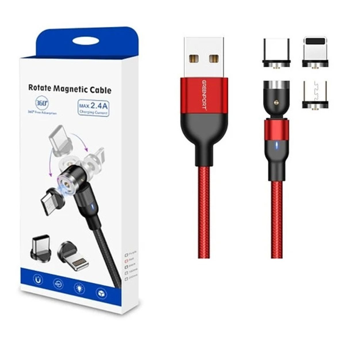 GENERICO - Cable Magnetico 2A Greenport Rojo 1 metro