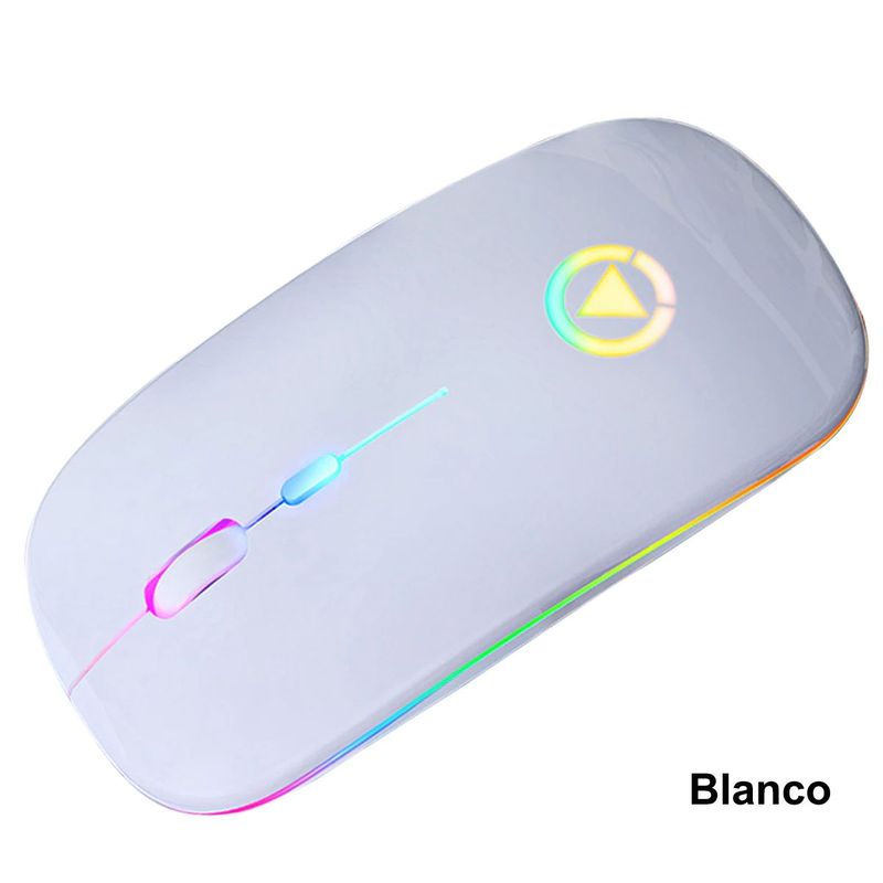 SEISA - Mouse Inalambrico Recargable USB, LED 8 colores RGB, DPI 320 - Blanco