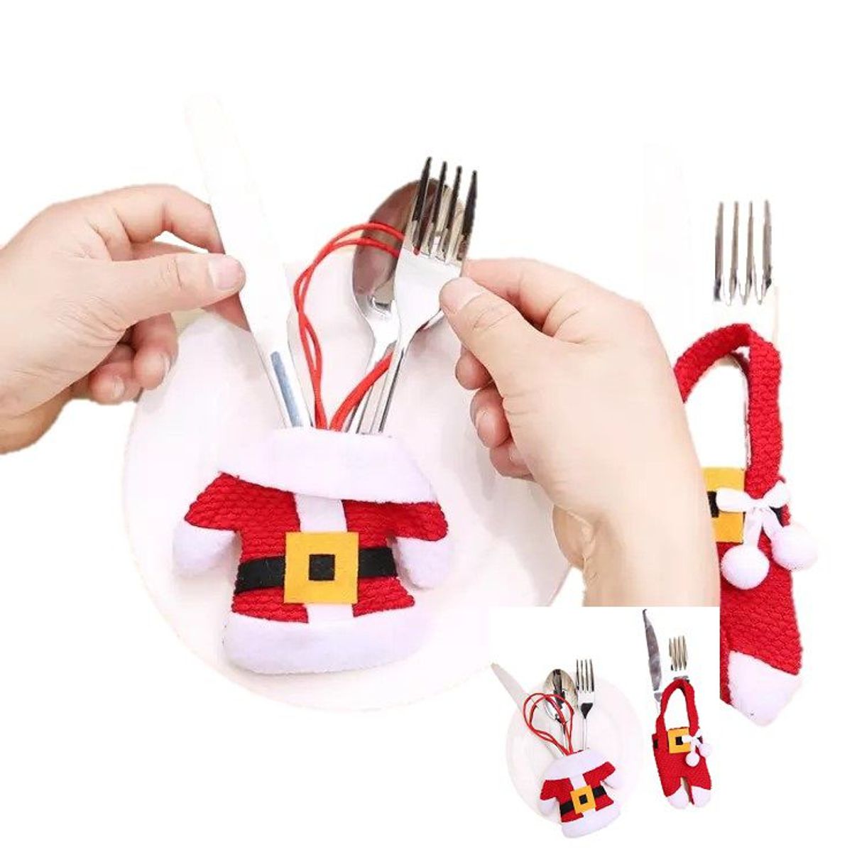 GENERICO - Porta Cubiertos Traje Papa Noel - Set 6 Und.