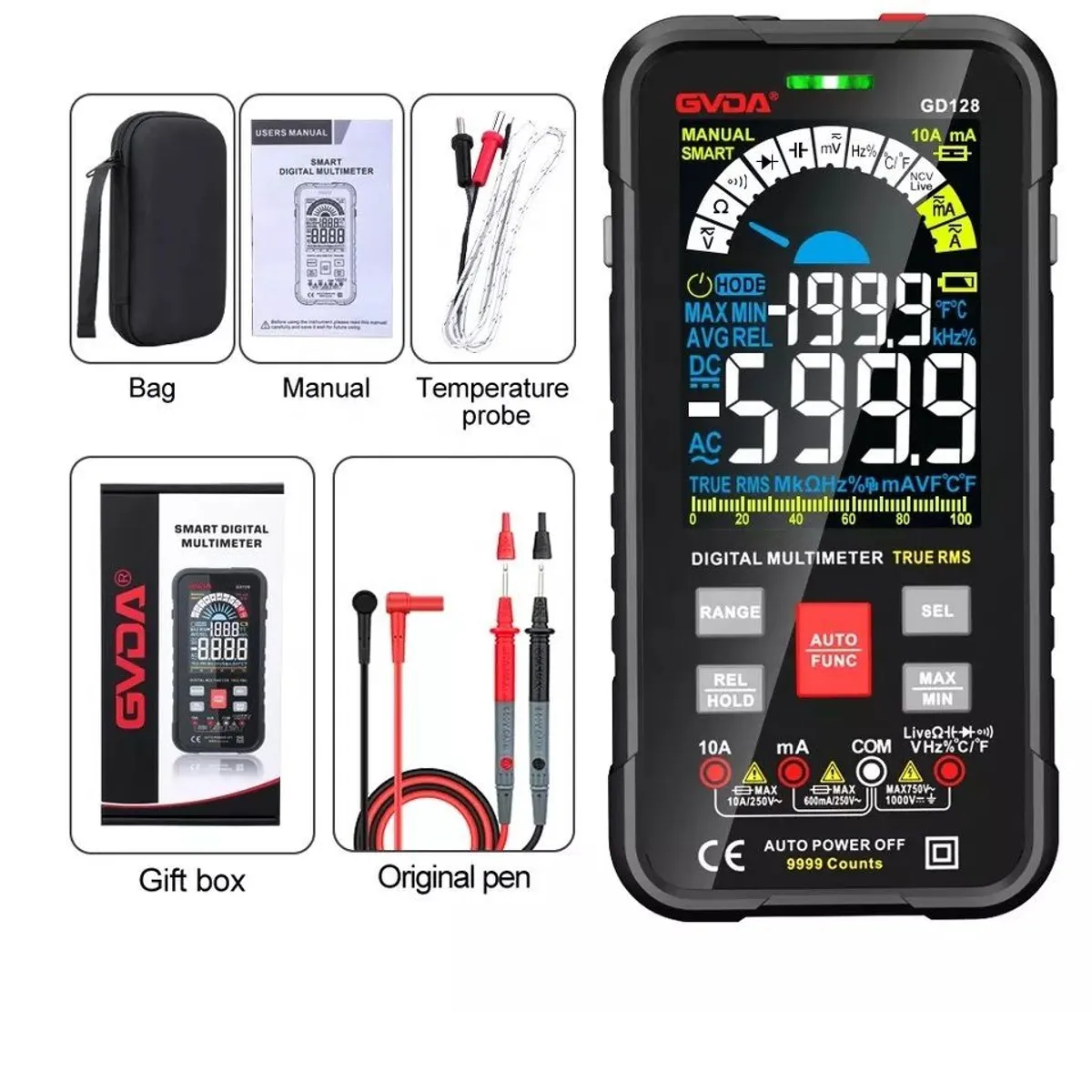 GENERICO - Multitester Multimetro Digital Smart GVDA GD128 Con Estuche