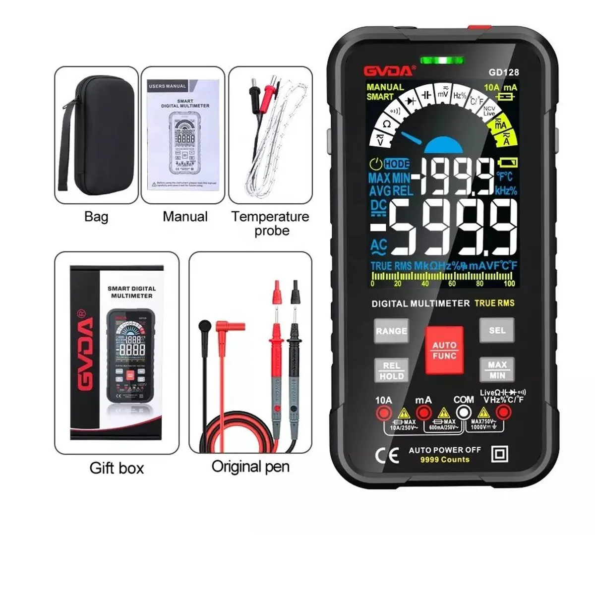 GENERICO - Multitester Multimetro Digital Smart GVDA GD128 Con Estuche