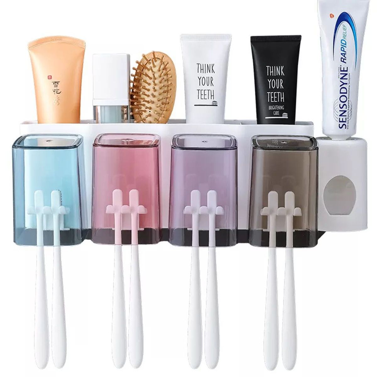 GENERICO - Dispensador Organizador de pasta de dientes y cepillos para baño