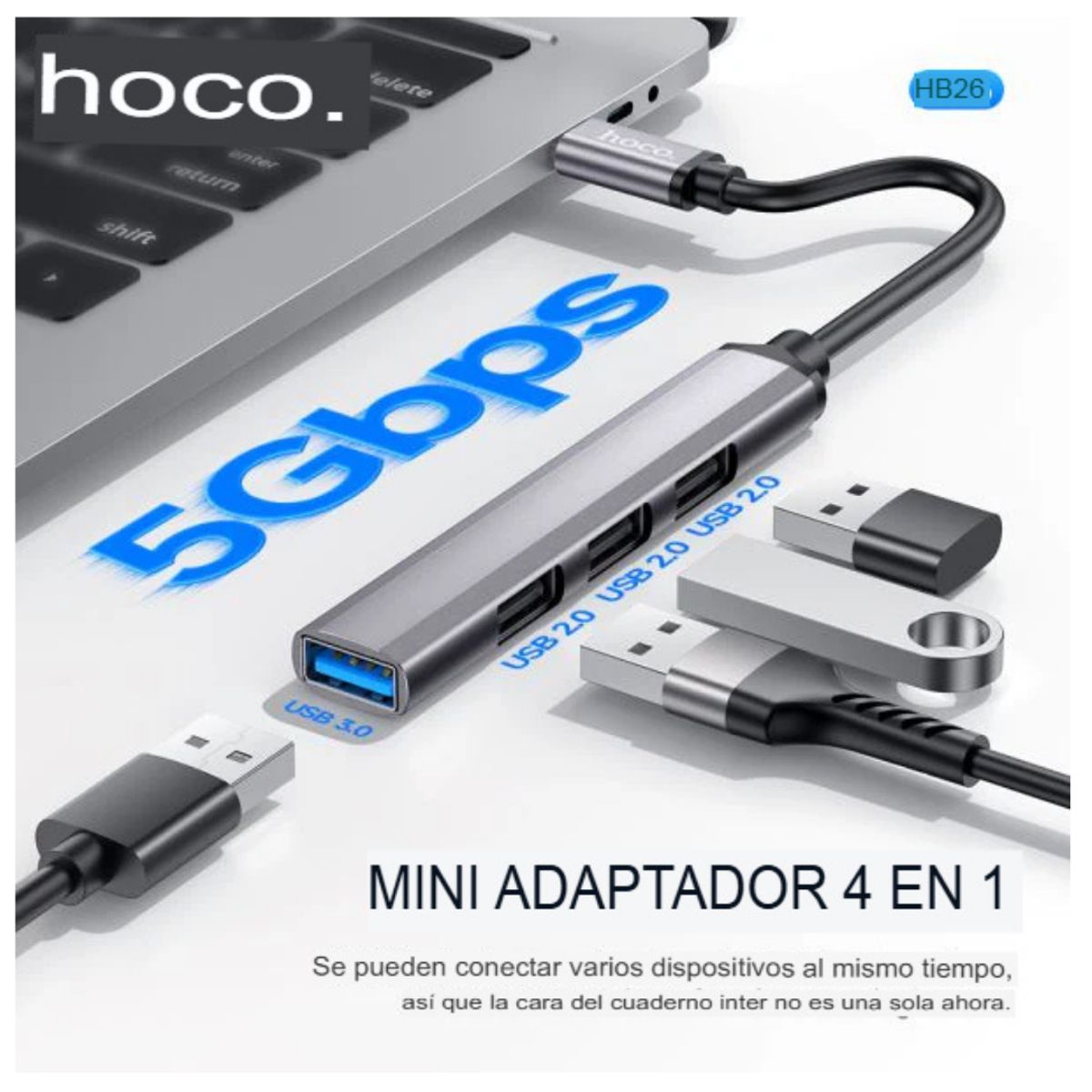 HOCO - Hub Adaptador Multipuerto Tipo-C a USB 4 en 1 Hoco para Laptop Macbook