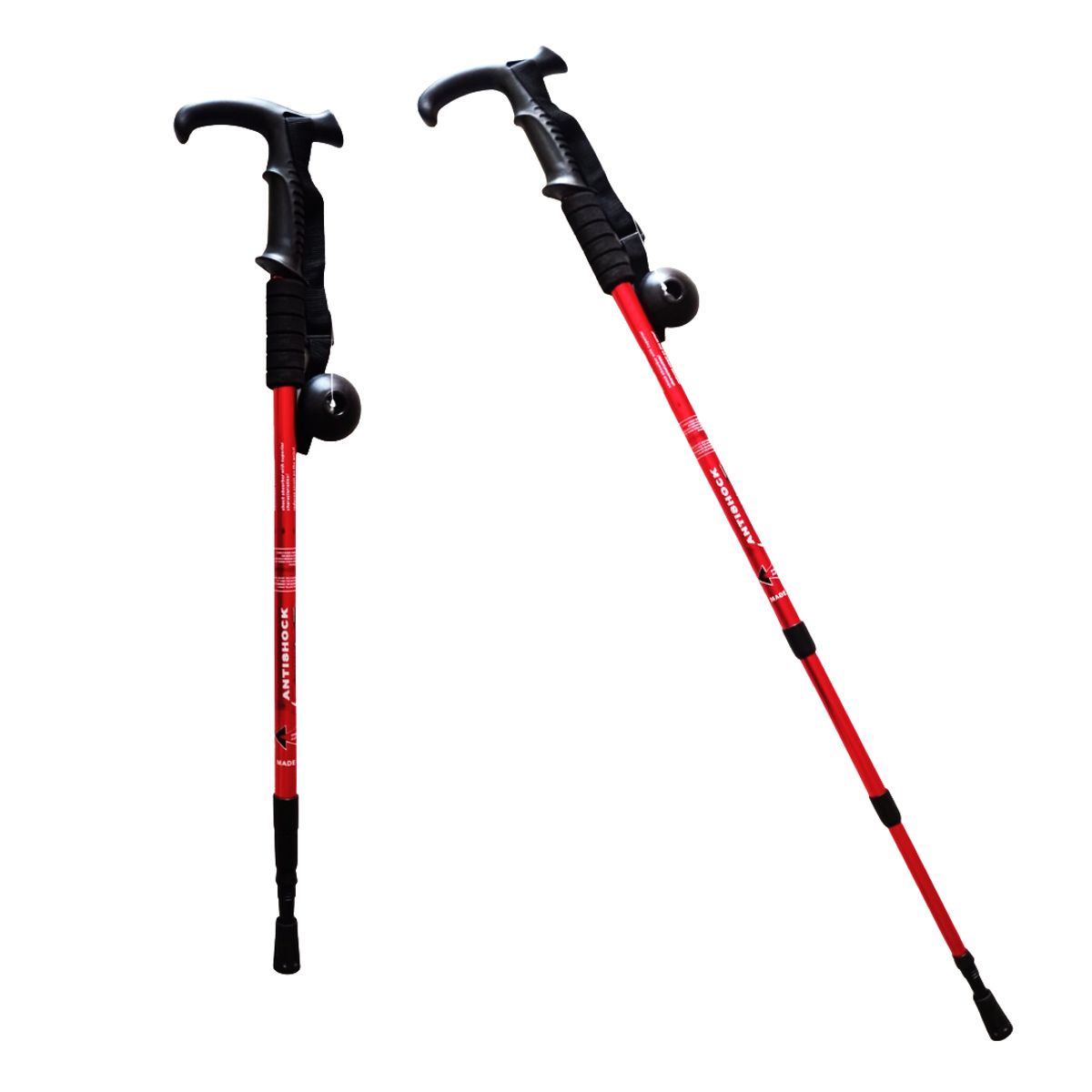 GENERICO - Bastón Trekking Mango L Con Roseta Viaje Montañas Rojo