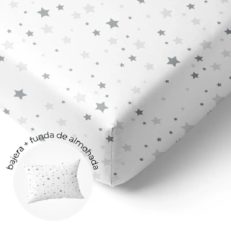 GENERICO - Sábana Bajera Cuna + Funda de Almohada Estrella GrisGris