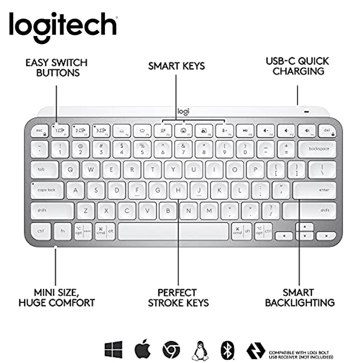 LOGITECH - Teclado Logitech Mx Keys Mini Multi-Device Bt Iluminado Blanco