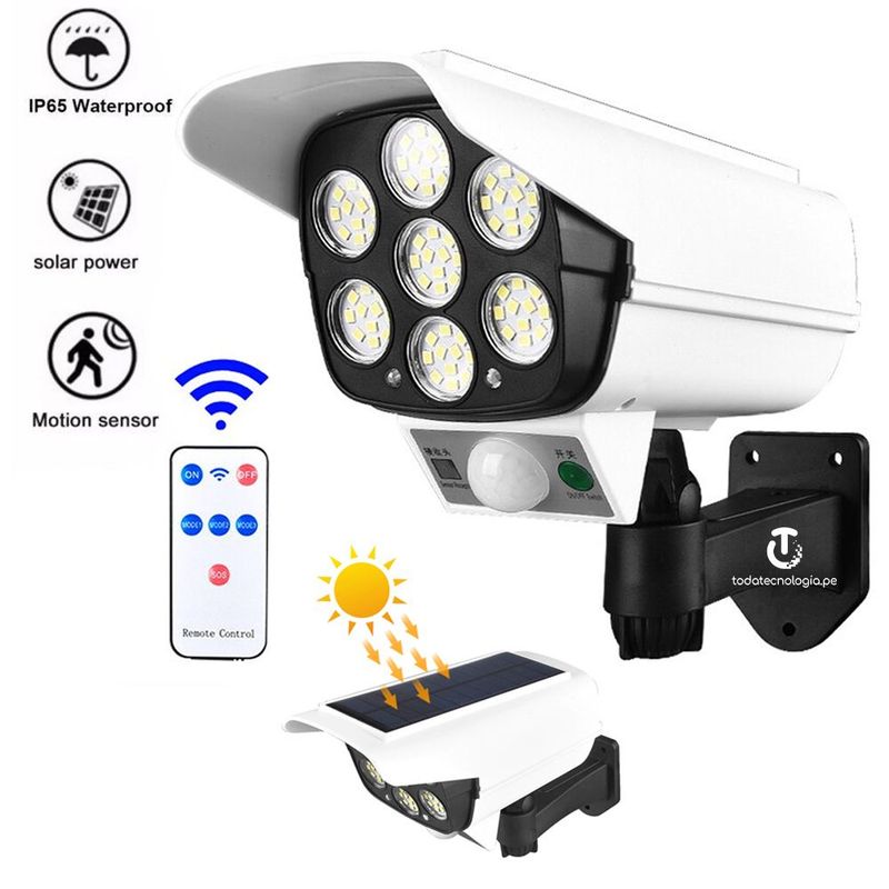 SEISA - Lámpara Foco Luz Led Solar con Sensor de Movimiento Recargable Blanco