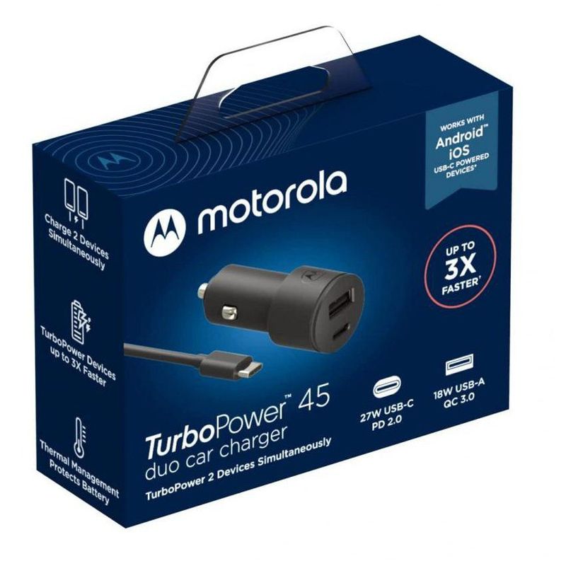 MOTOROLA - Motorola - turbo power 45w duo cargador de auto - cable usb-c - negro