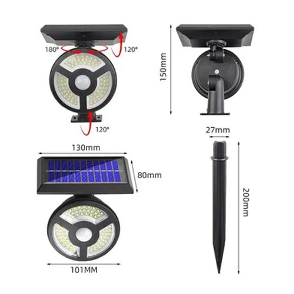 SEISA - Lampara Foco Luz Led con Panel Solar para Jardin Patio Exterior