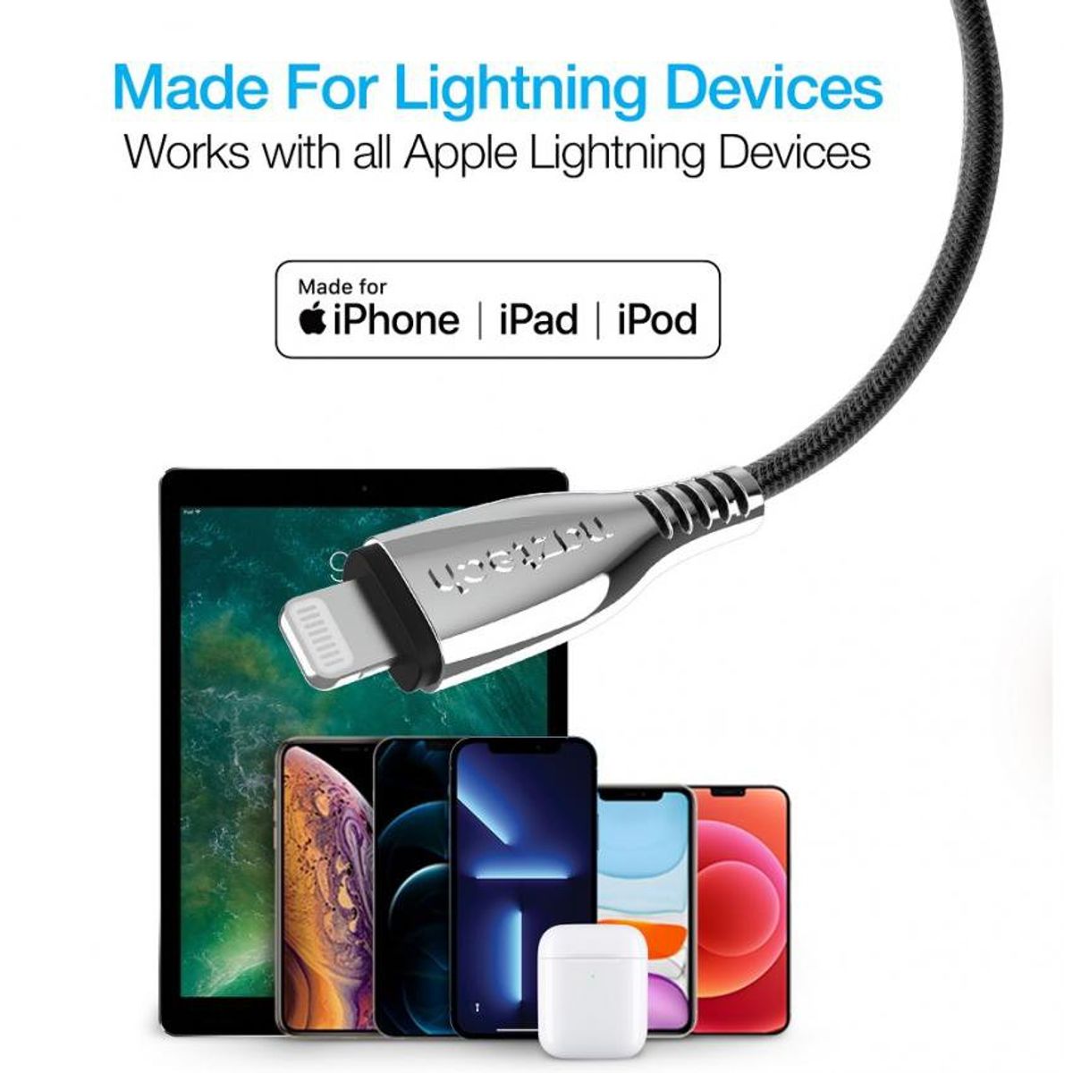 NAZTECH - Cable de titanio - Naztech usb to lightning - iPhone - Negro