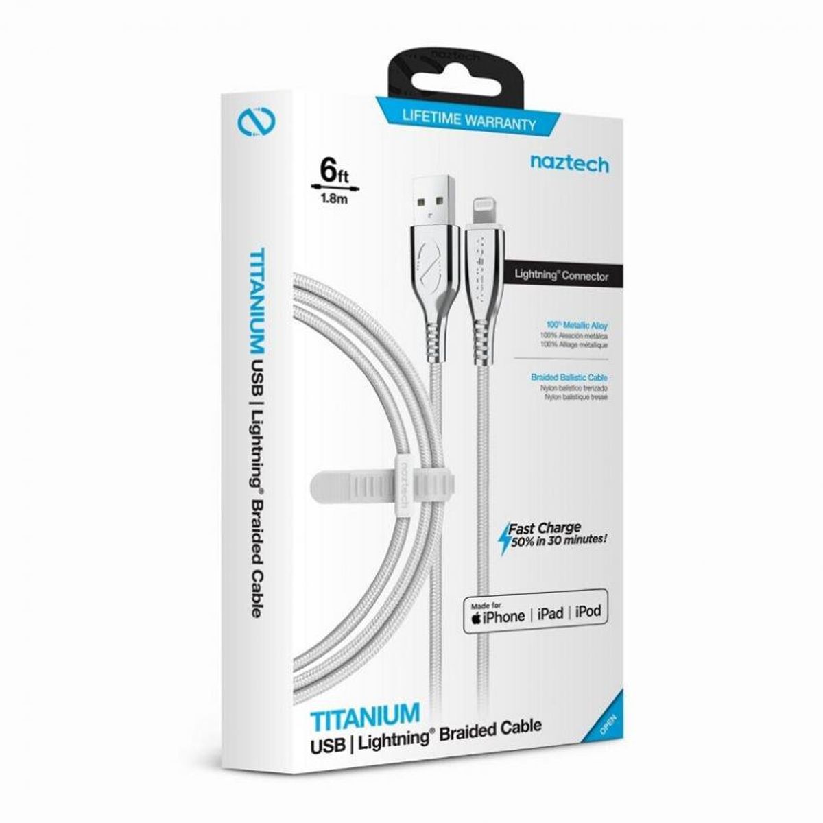 NAZTECH - Cable de titanio - Naztech usb to lightning - iPhone - Silver