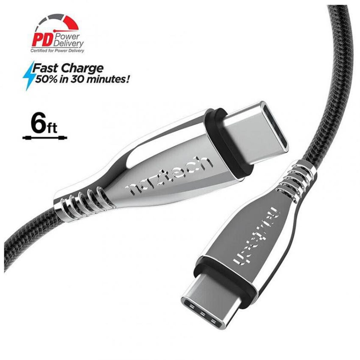 NAZTECH - Cable de titanio - naztech usb-c to usb-c - iphone - samsung - negro