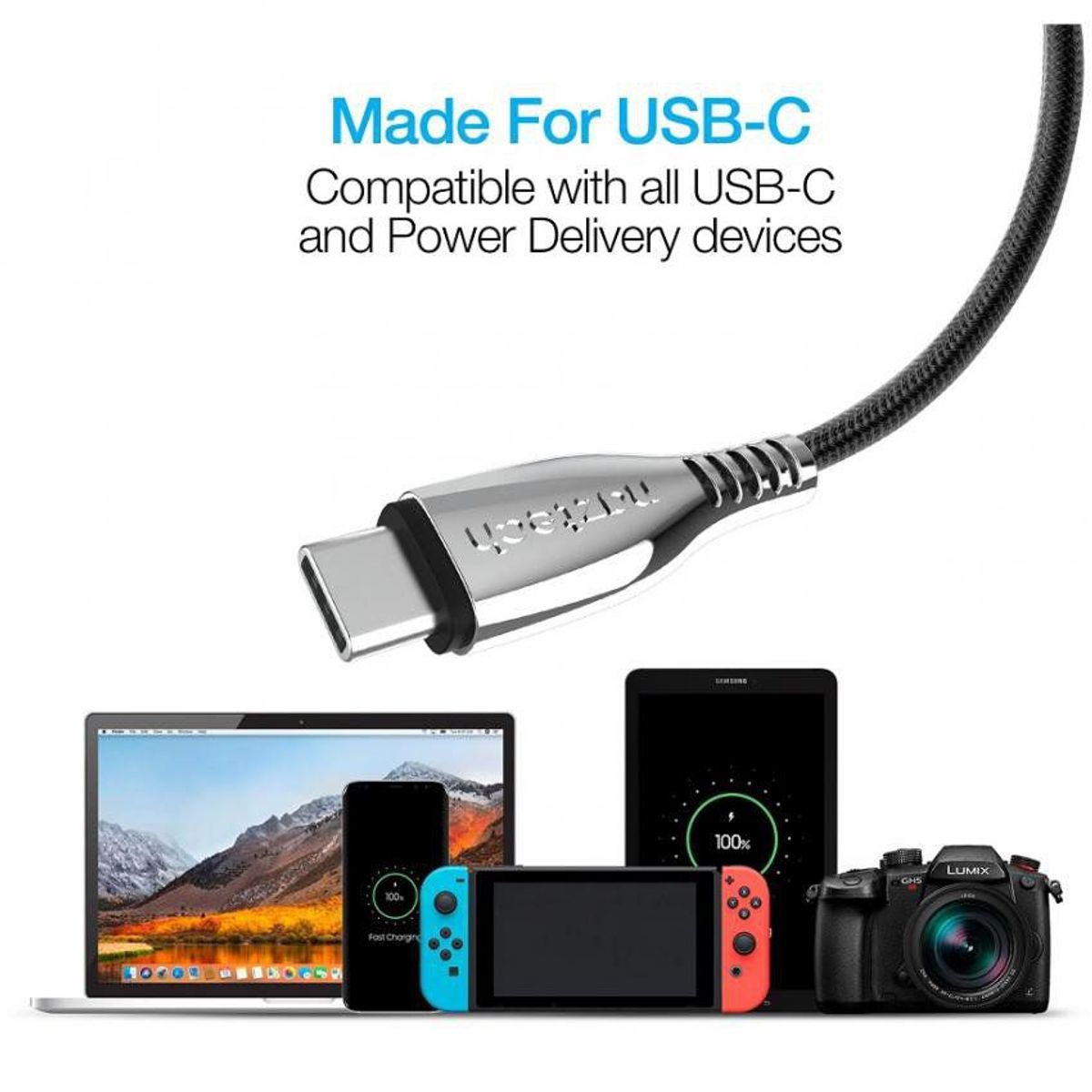 NAZTECH - Cable de titanio - naztech usb-c to usb-c - iphone - samsung - negro