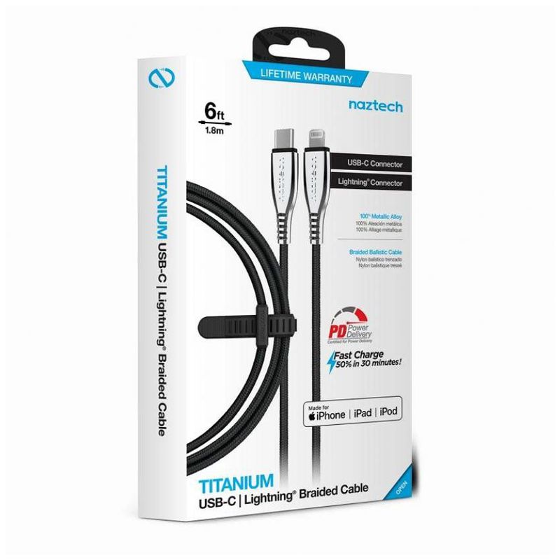 NAZTECH - Cable de titanio - naztech usb-c to lightning - 18mt - iphone - negro