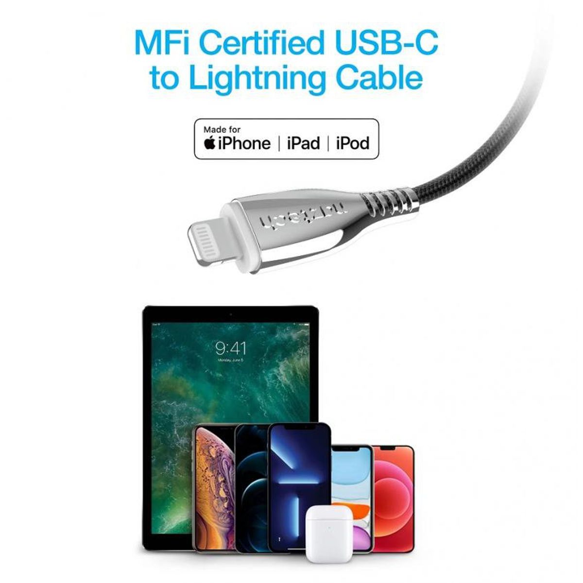 NAZTECH - Cable de titanio - naztech usb-c to lightning - 18mt - iphone - negro