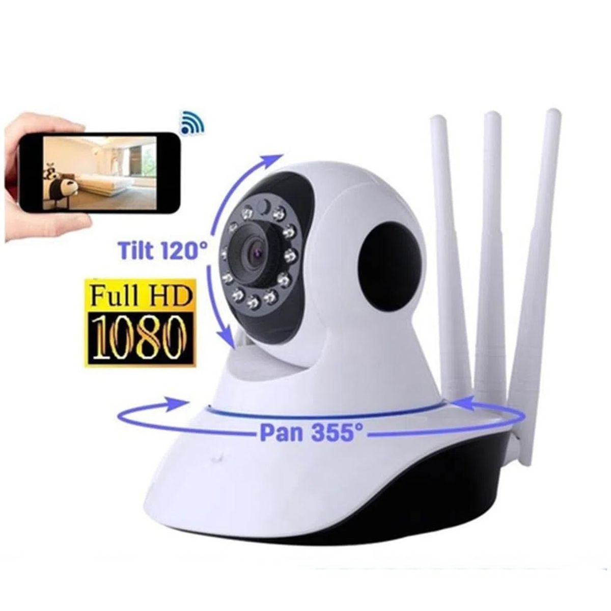 SEISA - Cámara de Seguridad 3 Antenas IP WiFi - 720P Remoto 360°