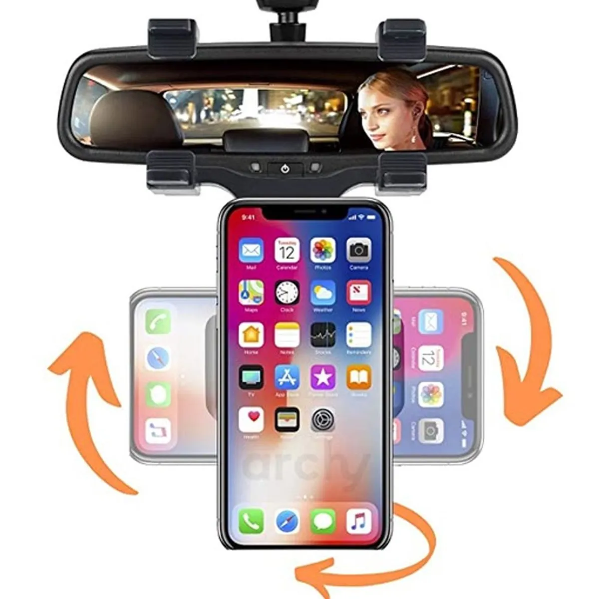 SEISA - Soporte Holder Universal Para Celular En Espejo Retrovisor 360°