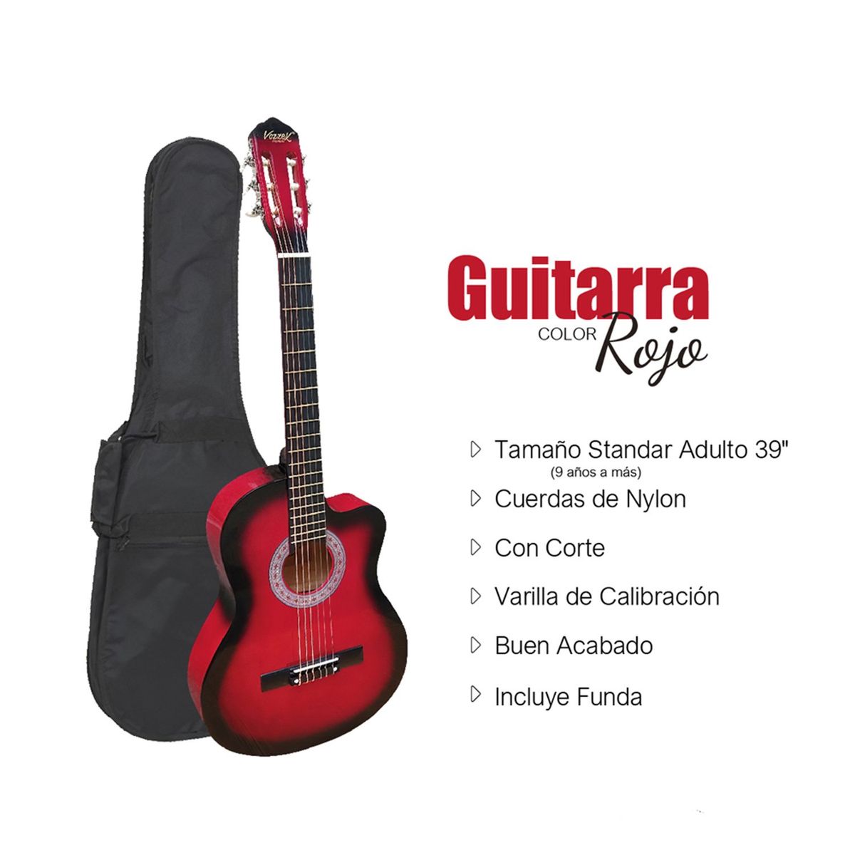 VOZZEX - VOZZEX GUITARRA ACUSTICA NYLON ROJA