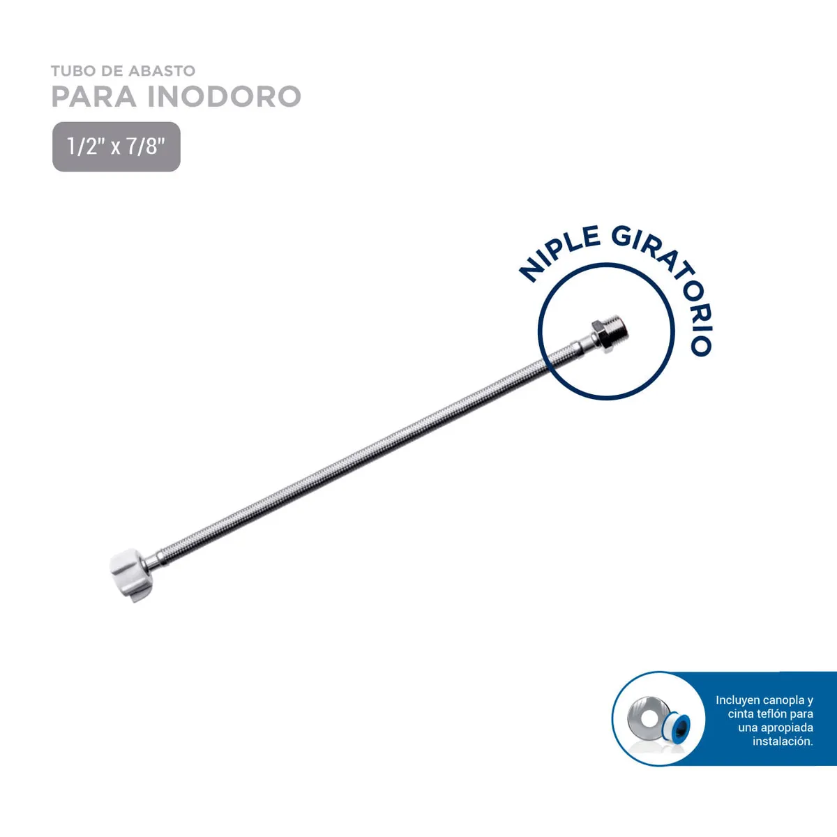 VAINSA - Tubo de abasto para inodoro acero inoxidable niple giratorio 40 cm Vainsa